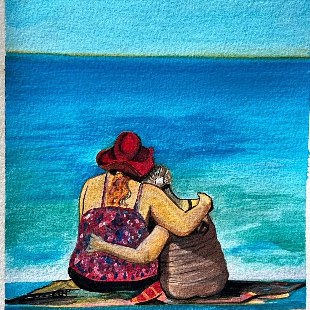 Print of Colorful Beach Scene Watercolor Painting